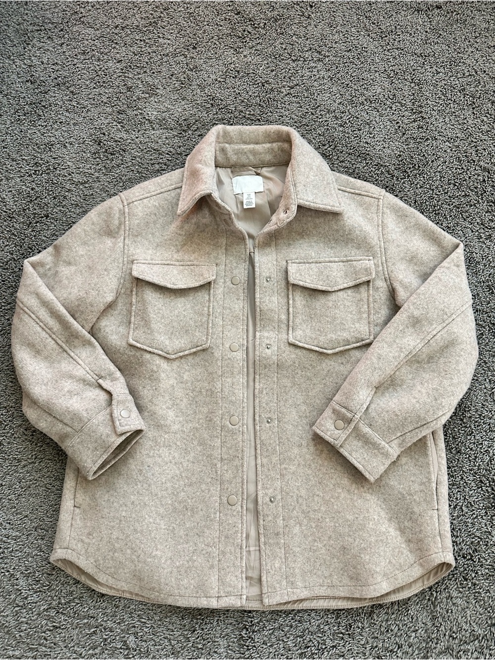 H&M Women's Beige Wool Shacket Jacket - Neutral Beige